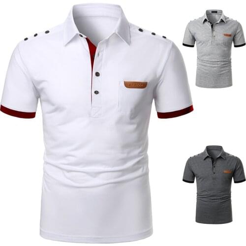 Summer Streetwear Casual Men Top Men Short Sleeve T-Shirts Fashion Leather Tee Casual T-Shirts Slim Fit Turn-Down Basic T-Shirts