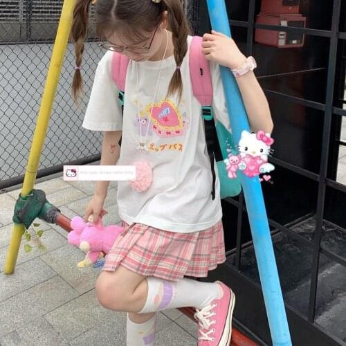 Student Short-sleeved T-shirt Japanese Love Heart Cartoon Dog Printing Loose Soft Girl T-shirt Harajuku Sweet Cute Women Tops