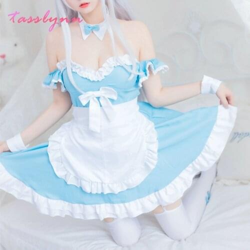 Hot Game Azur Lane HMS Cygnet Cosplay Costume Blue Strapless Maid Dress Female Role Play Clothing S-XL Limited Inventory