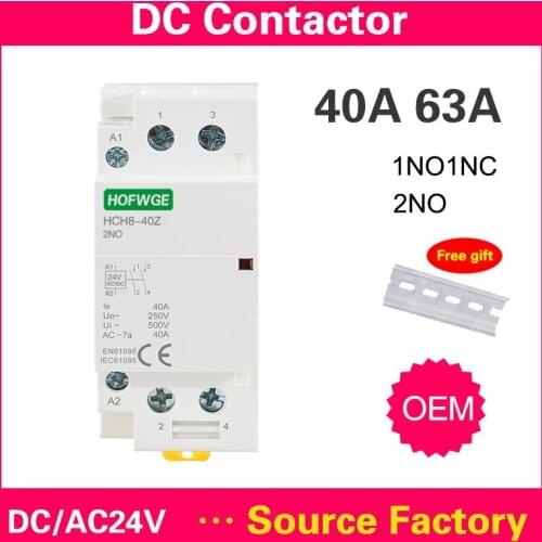 HCH8-40 DC Contactor 2P 63A 2NO 1NO1NC AC24V DC24V Automatic Householdr Contactor Din Rail Type
