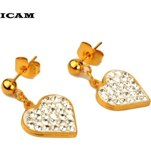 ICAM Hot Sale Romantic Jewelry Stud Earrings For Wedding Elegant Gold Color AAA Cubic Zirconia Stone Heart Earring Dropshiping