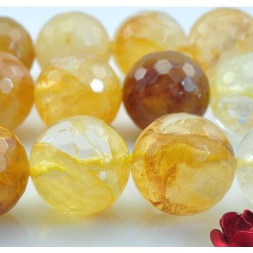 ICNWAY Natural 6-12mm Yellow Iron Crystal Gemstone Faceted Round Loose Beads DIY Bracelet Necklace Earring Making Jewelry 15inch