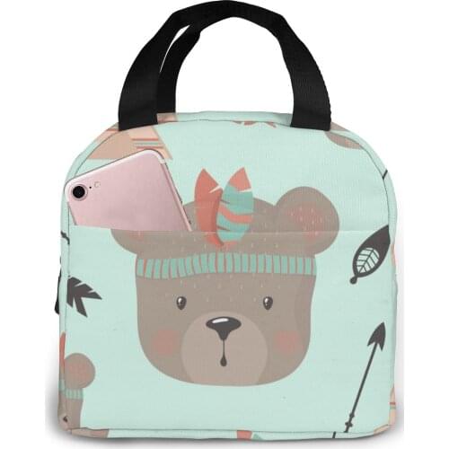 Insulated Lunch Bag Thermal Funny Indian Bear Tote Bags Cooler Picnic Food Lunch Box Bag