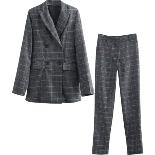 Set female 2019 autumn new temperament casual Slim plaid long suit jacket + trousers elegant fashion two-piece womens clothing