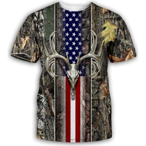 Summer new mens T-shirt hot style 3d digital printing t-shirt deer hunting short-sleeved 2021 new polyester material