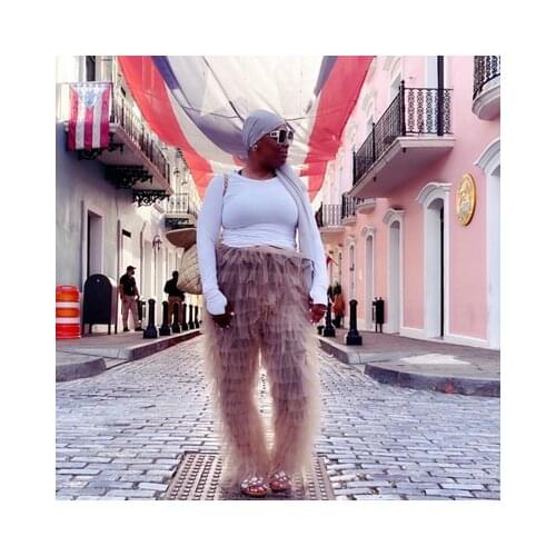 2020 Hot Tiered Tutu Puffy Tulle Pants Long Trousers Women Extra Lush Mesh High Elastic Waist Ladies Party Gown Plus Size