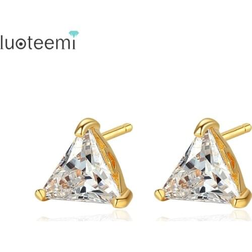 LUOTEEMI New Cute Gold Triangular Stud Earrings for Women Wedding Party Luxury CZ Beautiful Female Jewelry Brinco Christmas Gift