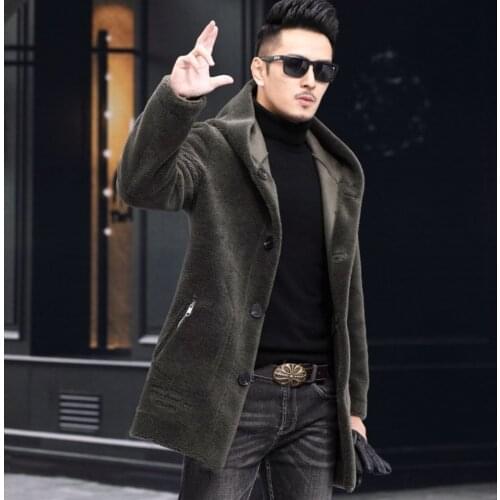 2021 Winter Real Genuine Natural Wool Fur Coat Men New Fashion Sheep Shearling Jacket Hooded Thick Warm Male Fur Outerwear B389