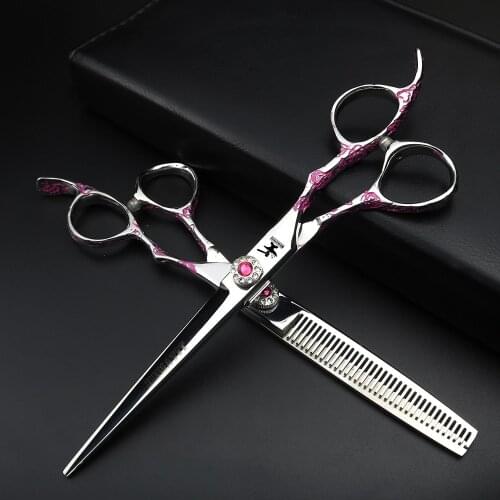 7 inch rose hair scissors set high quality Japanese 440C steel cutting scissors and thinning scissors hairdressing tool set