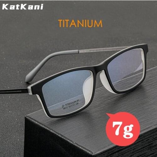 KatKani Pure Titanium Mens Ultra-light Big Eyeglasses Frame Anti-Blue Ray Myopia Optical Prescription Spectacle Frame K8812