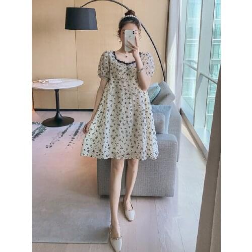 Maternity Dress Floral Pregnant Clothes Puff Sleeve Pregnancy Dress Cotton Maternity Gown Photography Photo Shoot Embroidered
