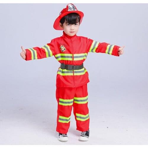 Fireman fire drill cosplay costume fire fighter unfiorm carnival fancy dress suitibal for halloween and education