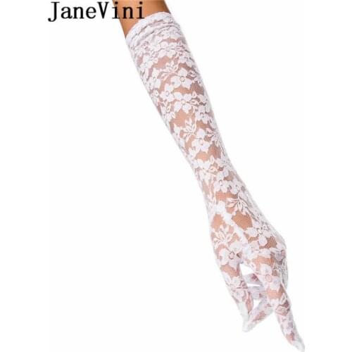 JaneVini White/Black/Red Wedding Long Gloves For Brides Elbow Length Women Cheap Weddings Glove Bridal Lace Gloves Liga Novia