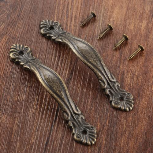 2sets Antique Bronze Handle w/screws Vintage Knob Flower Pull 85*15mm Furniture Kitchen Cabinet Drawer Zinc Alloy Old European
