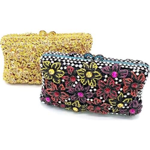 Women evening party diamonds elegant clutches luxury bridal wedding party elegant flower hollow out crystal clutches bag