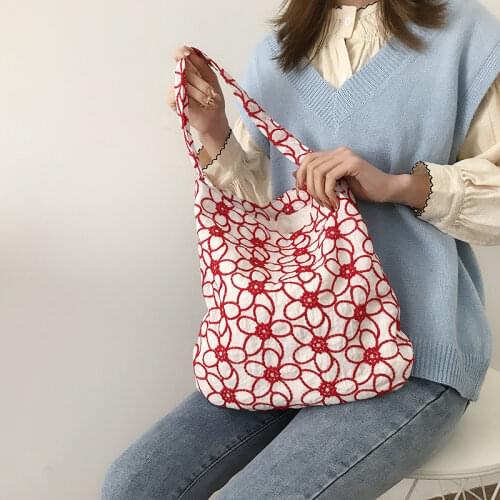Retro Flower Women Cotton Shoulder Bags Large Capacity Ladies Shopping Bag Cute Girls Female Daily Purse Handbags Small Tote