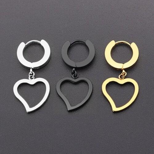 1Pc Korean Version Fashionable Titanium Steel Round Ring Earrings Stainless Steel Gold-plated Heart-shaped Earrings