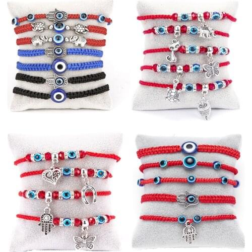 2021 Creative Handmade Butterfly Elephant Tortoise Adjustable Rope Chain Fashion Flower Palm Evil Eye Charm Bracelet for Women