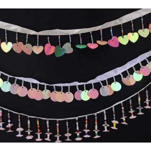 5Yard/Lot European Style Curtain Sewing Trim Sequins Tassel Beaded Lace Fabric Crafts Garment decoration DIY Curtain Accessories