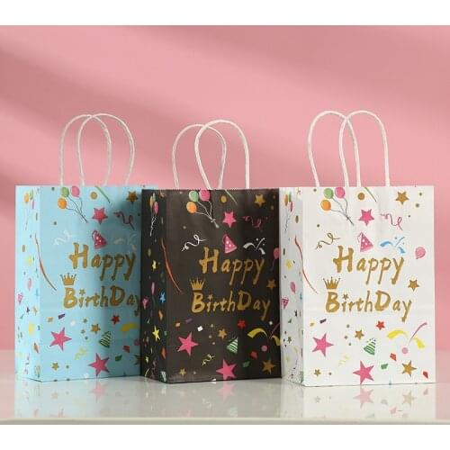 6/12Pcs Kraft Paper Gift Bags Happy Birthday Gift Boxes with Handle Kids Birthday Party Decorations Baby Shower Party Favor Bags