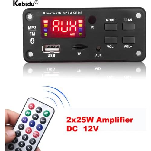 Big Screen 2x25W Amplifier MP3 WMA Decoder Board Bluetooth 5.0 USB FM AUX 3.5MM TF Radio Recording For Car Music Speaker