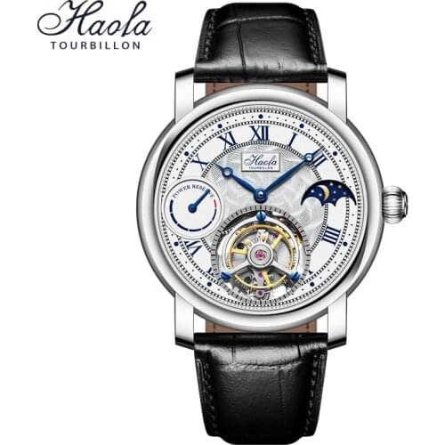HAOFA Luxury Flying Tourbillon Watch Men Mechanical Watches Sapphire Watch Manual Tourbillon Moonphase Skeleton Movement Clock