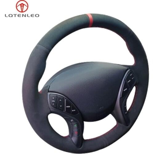 LQTENLEO Black Suede DIY Hand-stitched Steering Wheel Cover for Hyundai Elantra 2011-2016 Avante i30 2012-2016
