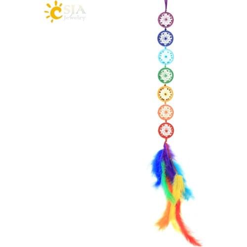CSJA 7 Chakra Car Hanging Ornament Handmade Natural Stone Dream Catcher Beads Home Wall Decor Yoga Reiki Fengshui Jewelry G806