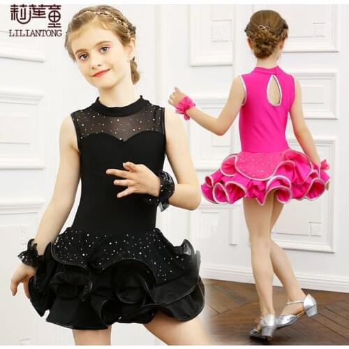 Childrens Lace Latin Dance Dress Girls Lace Latin Dance Suit Students Acrobatics Clothing Summer Rumba Dance Clothes B-5671