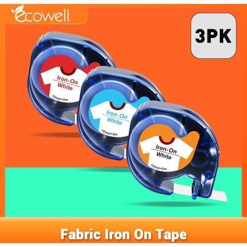 Ecowell 3PK 18769 Fabric Iron On Label for Dymo LetraTag LT18769 LT 18777 LT18773 12mm*2m for LT-100H LT-100 110T Label printer