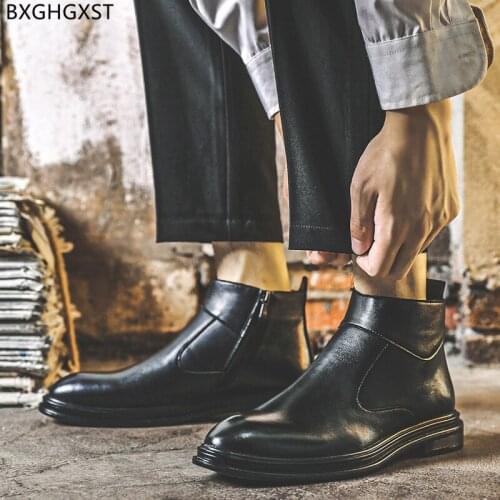 Leather Boots for Men Male 2021 Black Chelsea Boots Men Fashion Men Casual Shoes Round Toe Luxury Designer Ankle Boots Chaussure