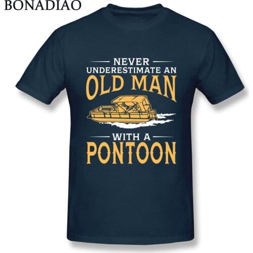 3D Print Summer Tees Never Underestimate An Old Man With A Pontoon T Shirt Men 100% Cotton Tee