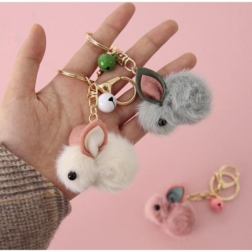 Cute Cartoon Plush Rabbit Teddy Dog Keychain Fashion Doll Women Bag Accessories Couples Trinket Car Key Pendant Keyring Gift