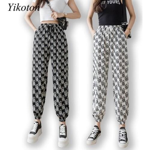 Fashion Chiffon Pants For Women New 2021 Summer Casual Pants Letter Female Pants Loose Drawstring Joggers Womens Sports Pants