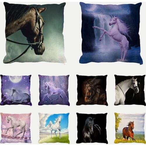 New Horses Cotton Cushion Cover Steed Animal War Horses Decorative Pillow Cover for Sofa Car Nordic Pillowcase Vintage 1736