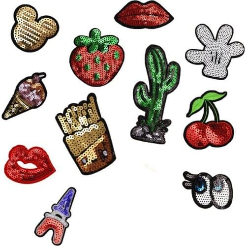New Arrival Sequined Fruits Patches Iron On Ice Cream Stickers for bags DIY Jeans Sweaters Applique Handmade Sewing Patchwork