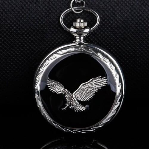 Eagle Theme Full Hunter Quartz Engraved Fob Retro Pendant Pocket Watch Chain Gifts