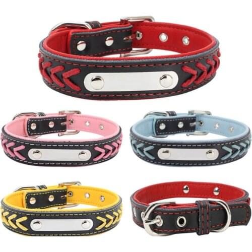 New engraving pure hand woven dog collar leather pet collar with comfortable backing for dog traction
