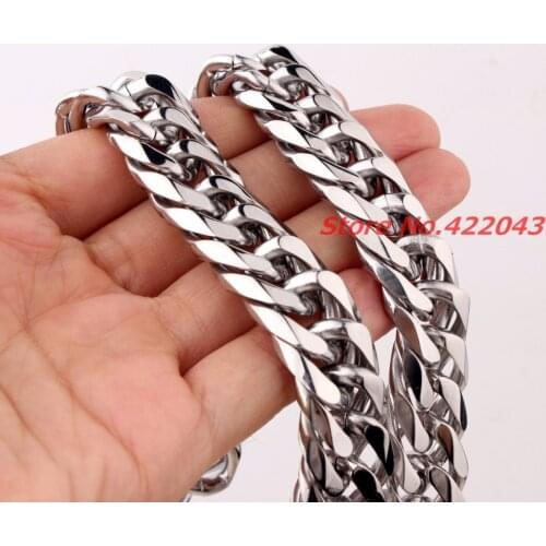 New Huge 7-40" Heavy Male Jewelry 316L Stainless Steel Silver color Curb Cuban Chain Mens Necklace Highly Polished 16mm wide