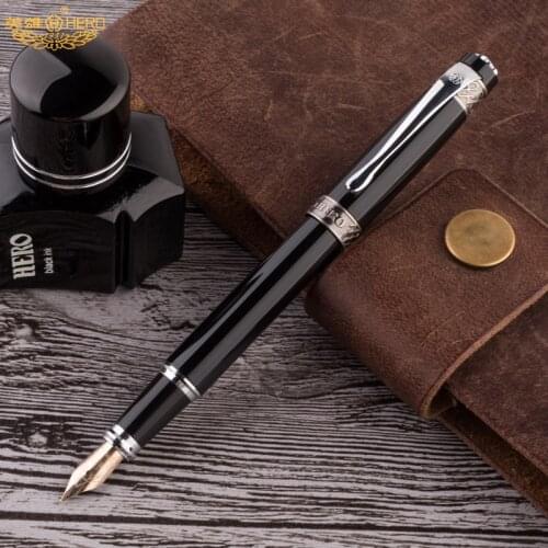 Hero 100 12K Gold Classic Metal Black Fountain Pen New Emperor Authentic Quality Ink Pen Collection Box Writing Office Gift Set
