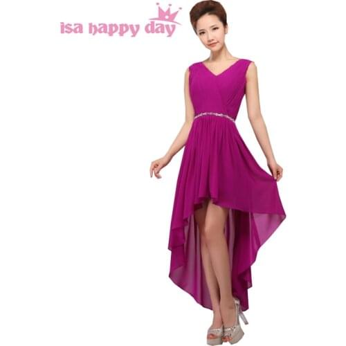 Real samples vestido renda new party 2020 purple modest bridesmaids dress bridesmaid high low dresses beaded gown H3753