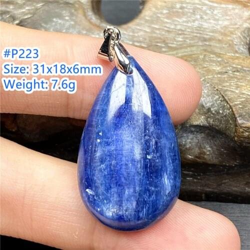 Top Natural Blue Kyanite Crystal Pendant Jewelry For Woman Lady Man 26x17x8mm Beads Cat Eye Luck Silver Water Drop Stone AAAAA