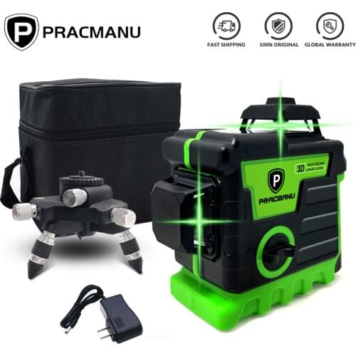 PRACMANU 12 Lines 3D Green Laser Level Horizontal And Vertical Cross Lines With Auto Self-Leveling