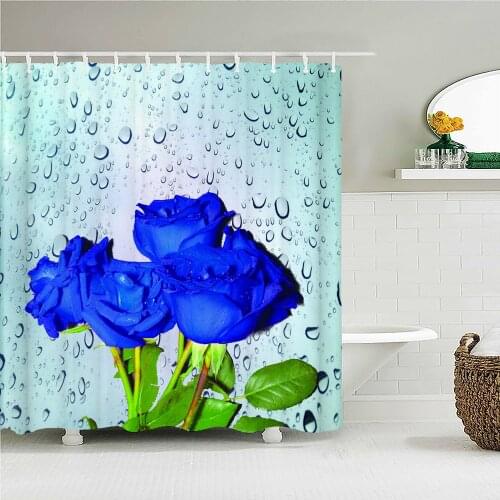 Blue Rose Shower Curtains Flower leaves Butterfly Printed Fabric