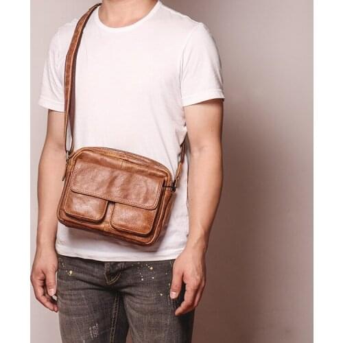 Genuine Leather Males Crossbody Bag Casual Business Leather Mens Messenger Bag Vintage Men Ipad Bag Zipper Shoulder Handbags