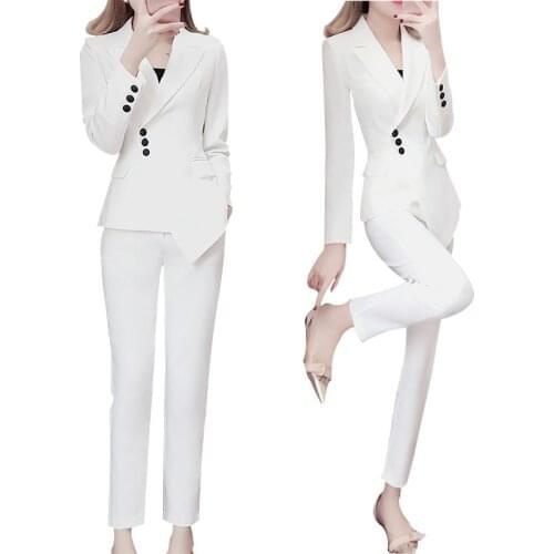 Woman suits lady suit office professional business suit female white solid color fashion slim temperament two-piece suit