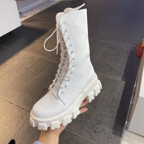 Women Motorcycle Ankle Boots Wedges Female Lace Up Platforms Spring Black Leather Oxford Shoes Woman 2021 Botas Mujer