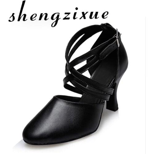 WUXIJIAO New Womens Genuine leather black Latin / Modern dance shoes Tango Party Wedding Square dance shoes heels