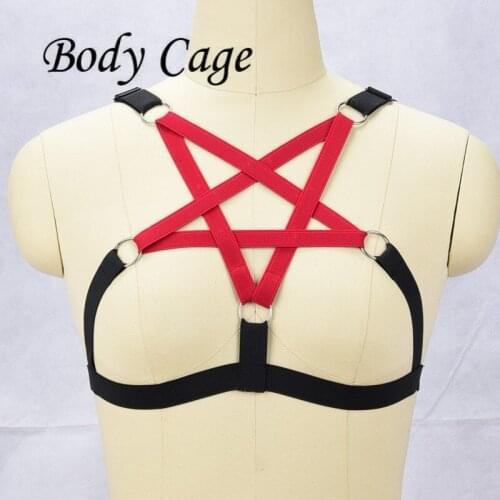 Body Cage Summer Harajuku Sexy Bra Harness Strap Women red pentagram black Elastic Underwear Femme Belt Rave Gothic bodysuit
