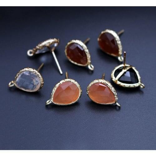 10pairs Gold Plated Drop Stud Earring Post Connectors Linkers Color Cats Eye Stone Earrings Base for Women DIY Jewelry Making